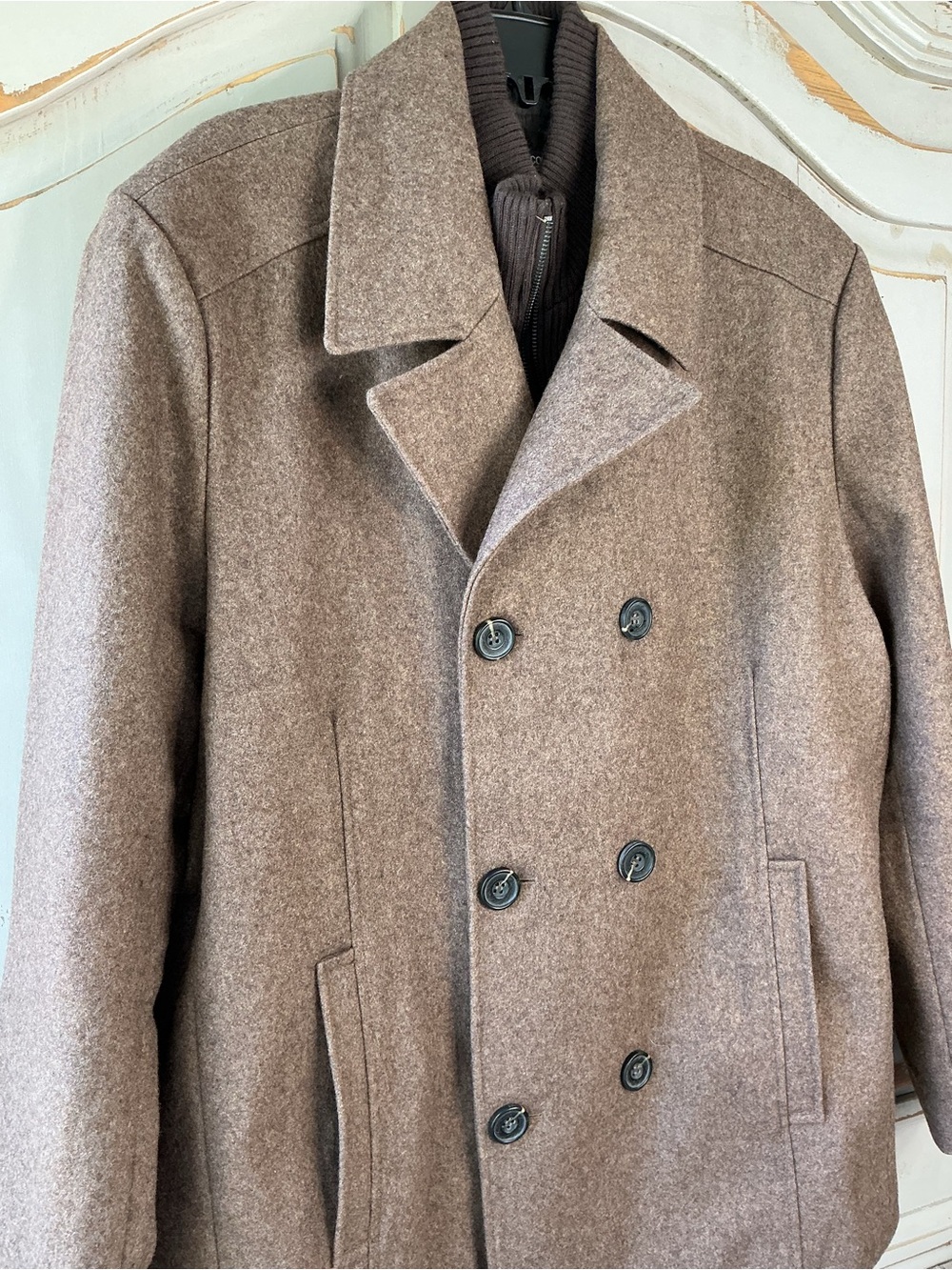Kenneth Cole Reaction | Double-Breasted Wool Blend Peacoat European Military XL - Picture 4 of 11
